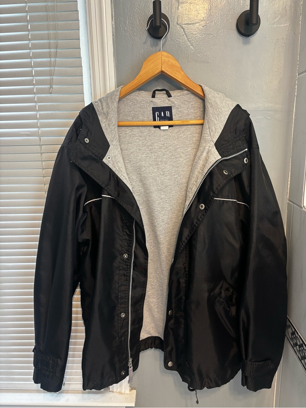 GAP Black Windbreaker with Gray Hooded Liner